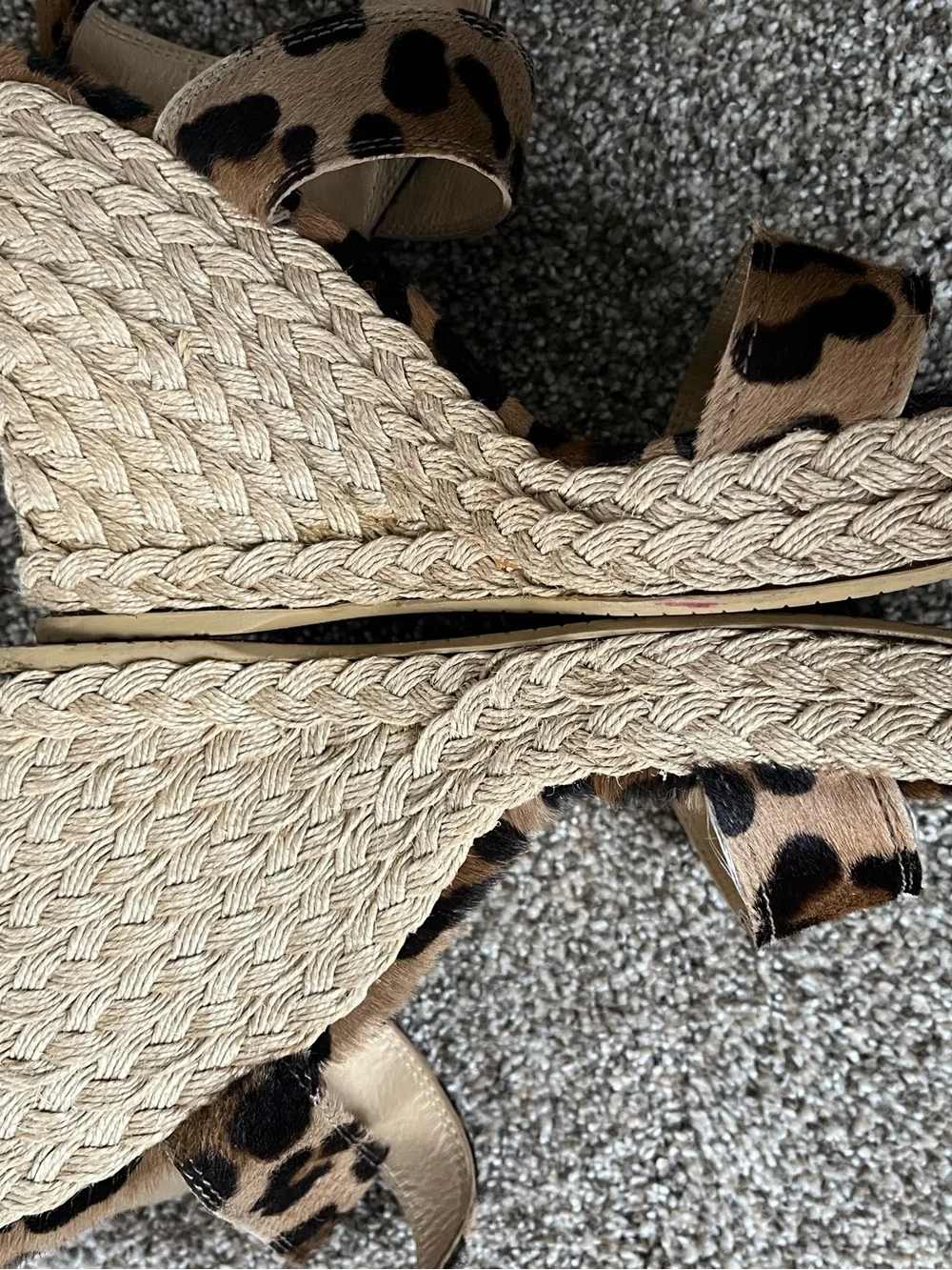 Stuart Weitzman Leopard Print Espadrille Wedge Sandals - Tan/Black Size 11 - Picture 5 of 11